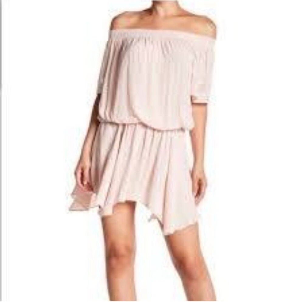 RAMY BROOK 🩷 Off Shoulder Light Pink Pleated Dress Sz M